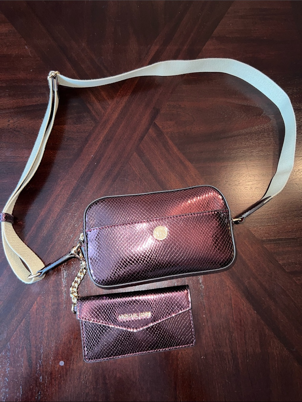 Michael Kors Metallic Wine/Purple Crossbody with Matching Card Holder